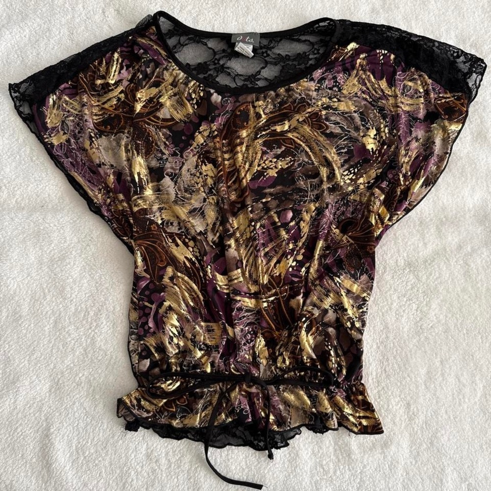 y2k purple and gold top with lace back